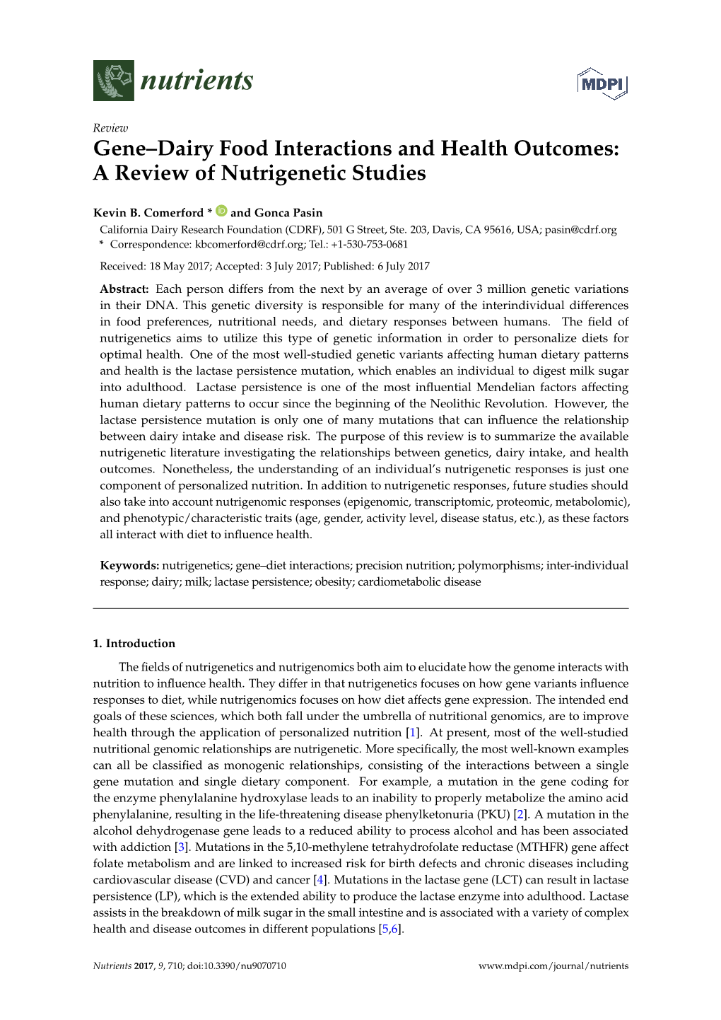 Gene–Dairy Food Interactions and Health Outcomes: a Review of Nutrigenetic Studies