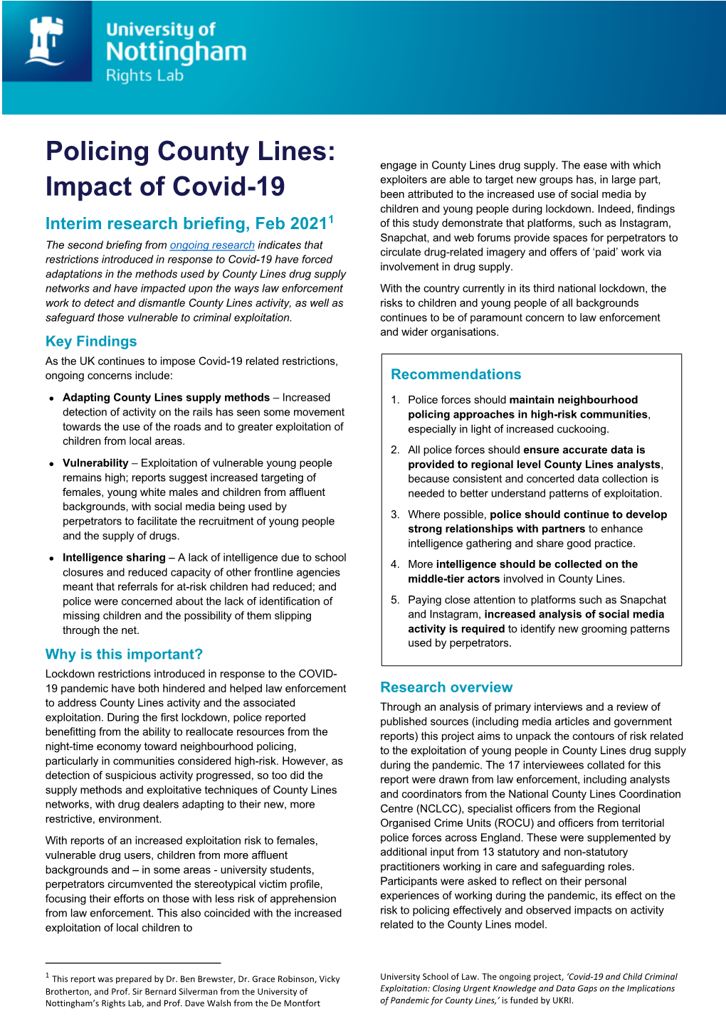 Policing County Lines: Impact of Covid-19