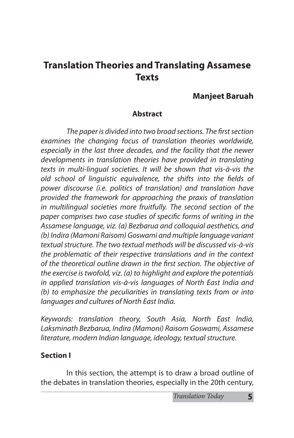 Translation Theories and Translating Assamese Texts