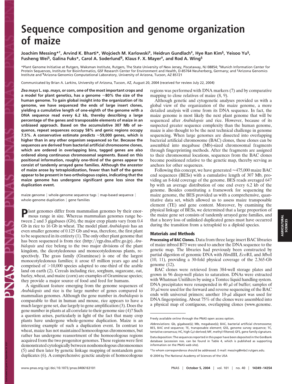 Sequence Composition and Genome Organization of Maize