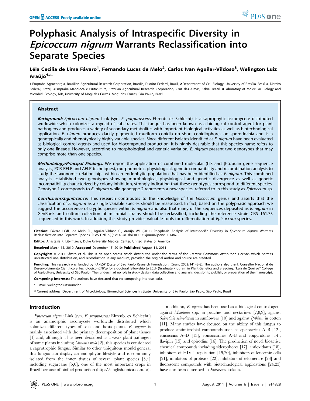 Polyphasic Analysis of Intraspecific Diversity in Epicoccum Nigrum Warrants Reclassification Into Separate Species