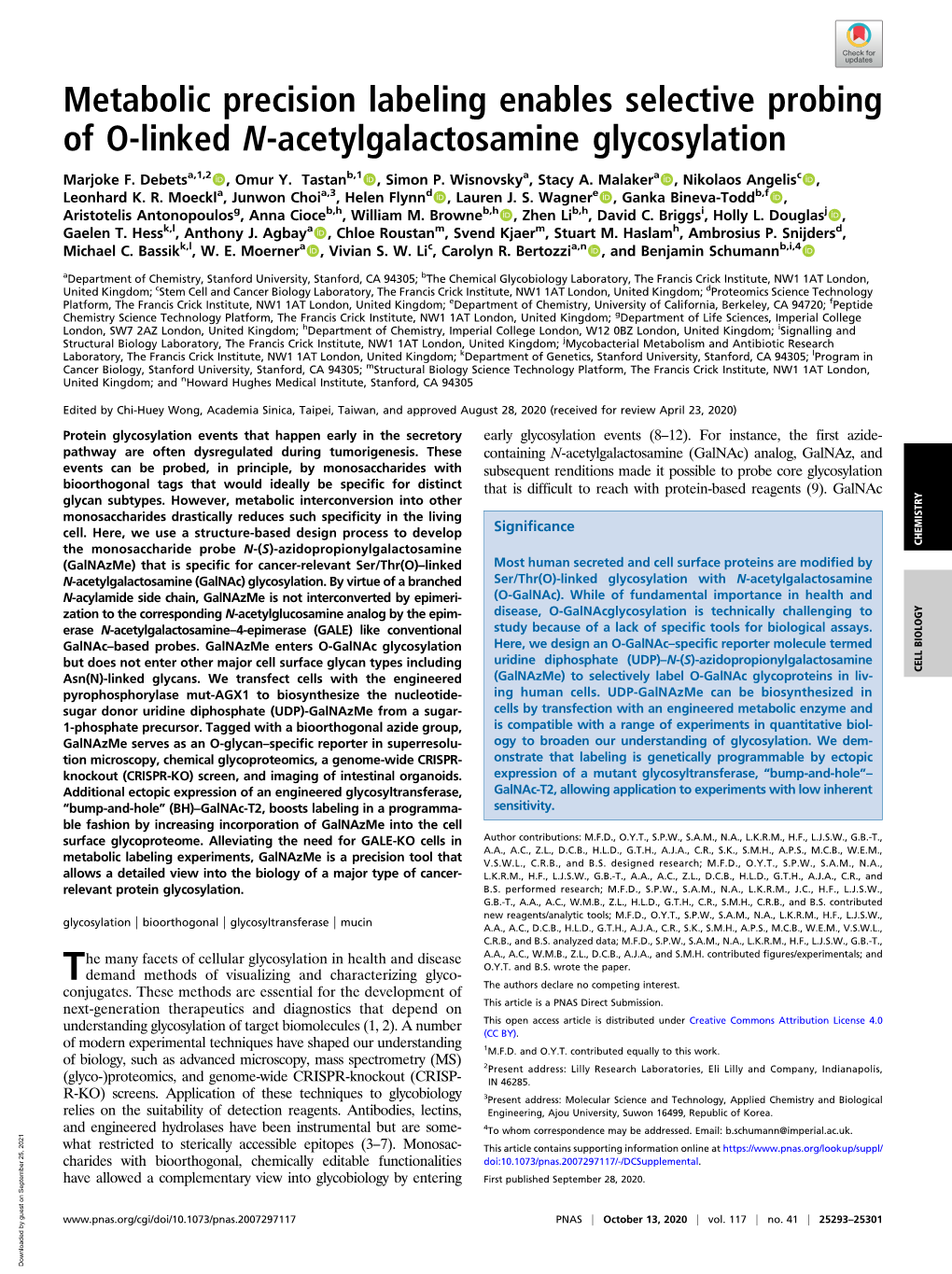 Metabolic Precision Labeling Enables Selective Probing of O-Linked N-Acetylgalactosamine Glycosylation