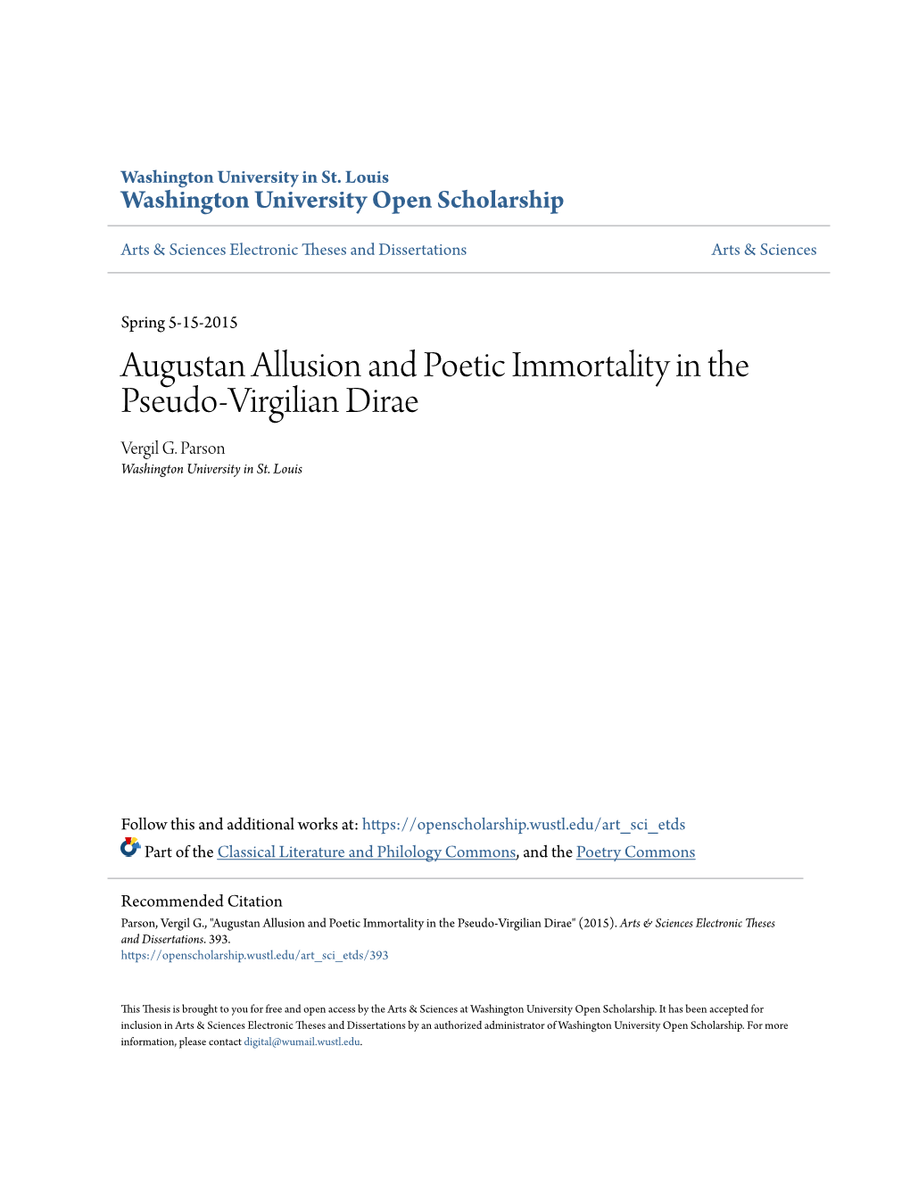 Augustan Allusion and Poetic Immortality in the Pseudo-Virgilian Dirae Vergil G