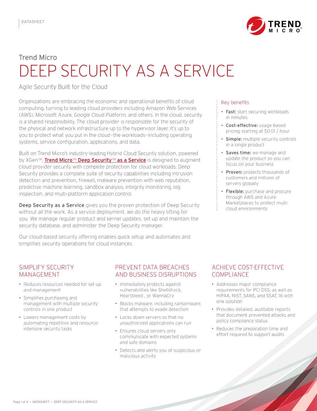 DEEP SECURITY AS a SERVICE Agile Security Built for the Cloud