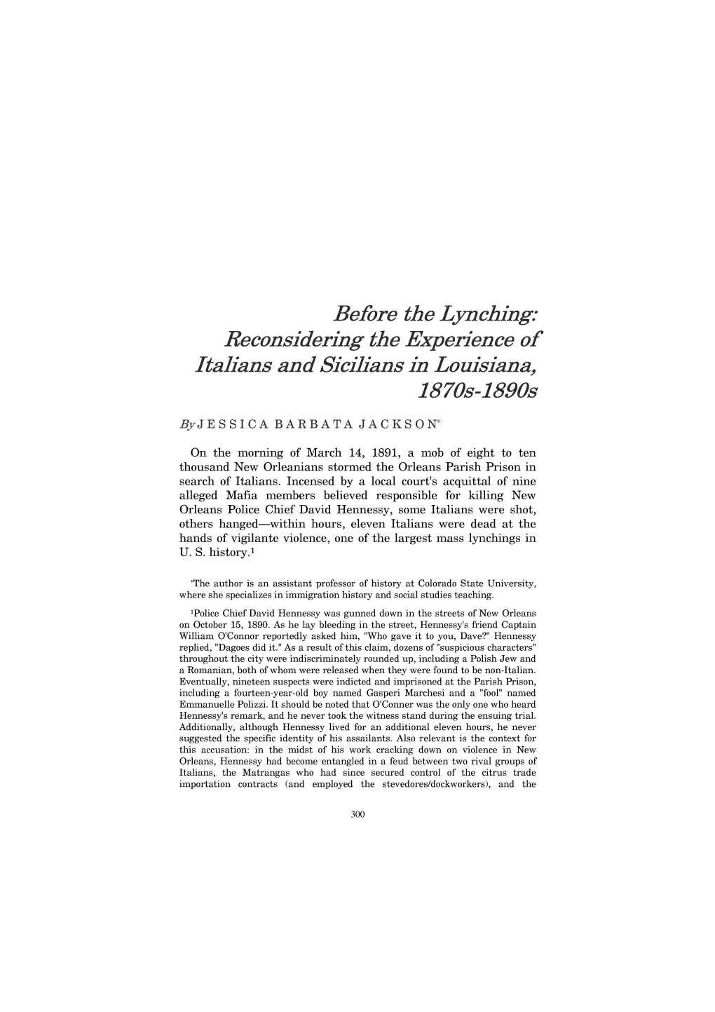 Before the Lynching: Reconsidering the Experience of 1870S-1890S