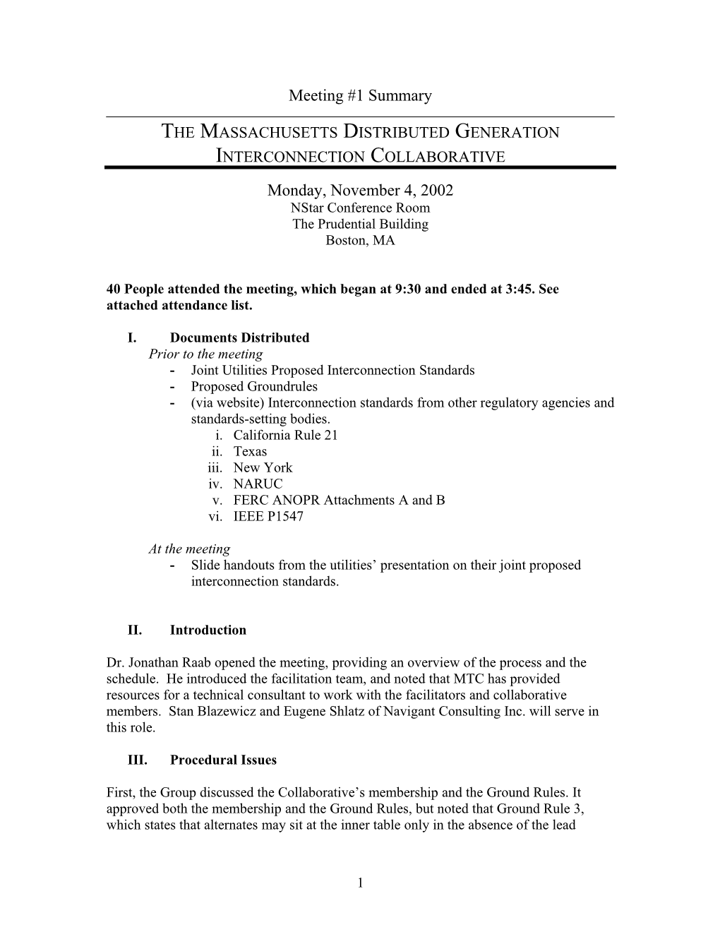 The Massachusetts Distributed Generation Interconnection Collaborative