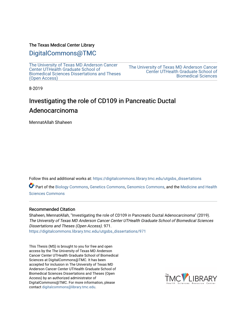 Investigating the Role of CD109 in Pancreatic Ductal Adenocarcinoma