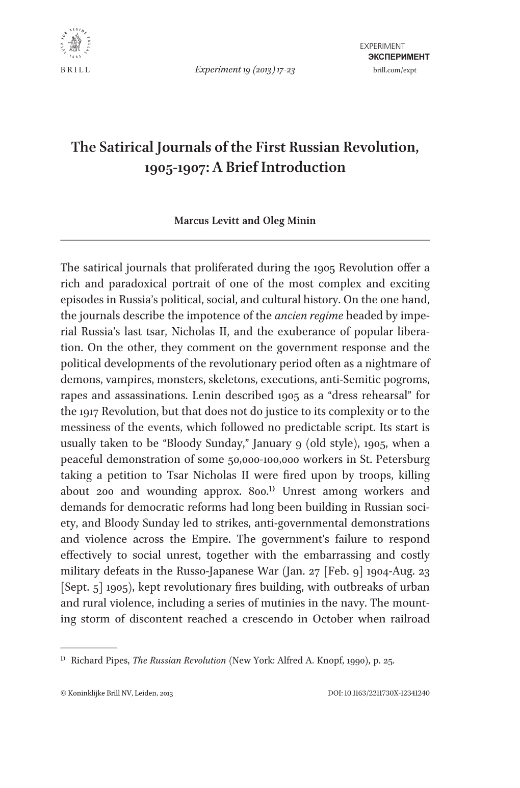 The Satirical Journals of the First Russian Revolution, 1905-1907: a Brief Introduction