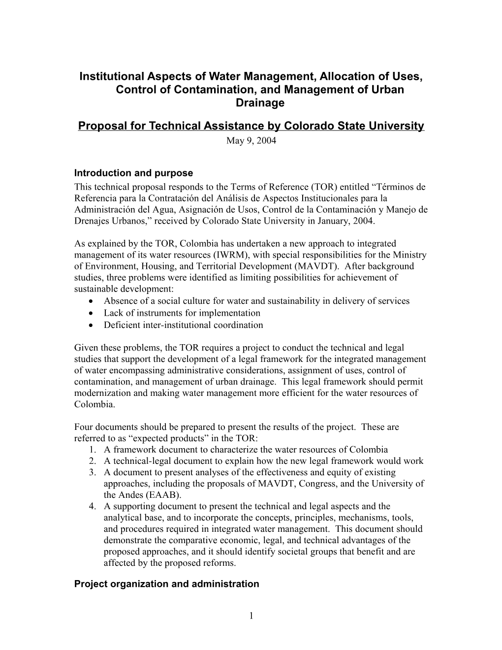 Proposal for Technical Assistance by Colorado State University