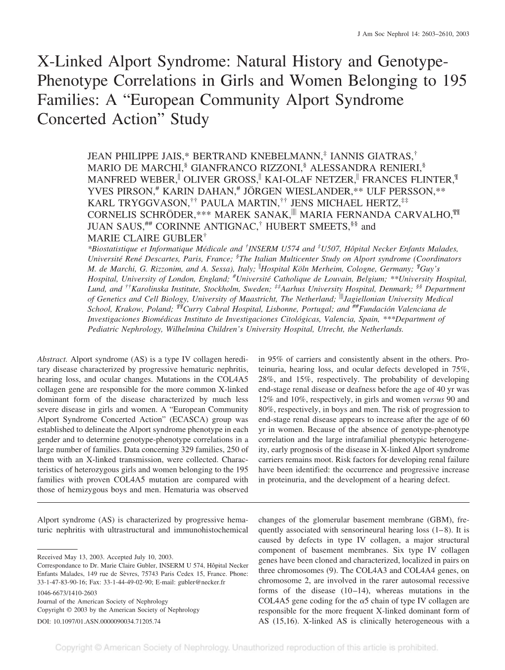 X-Linked Alport Syndrome: Natural History and Genotype