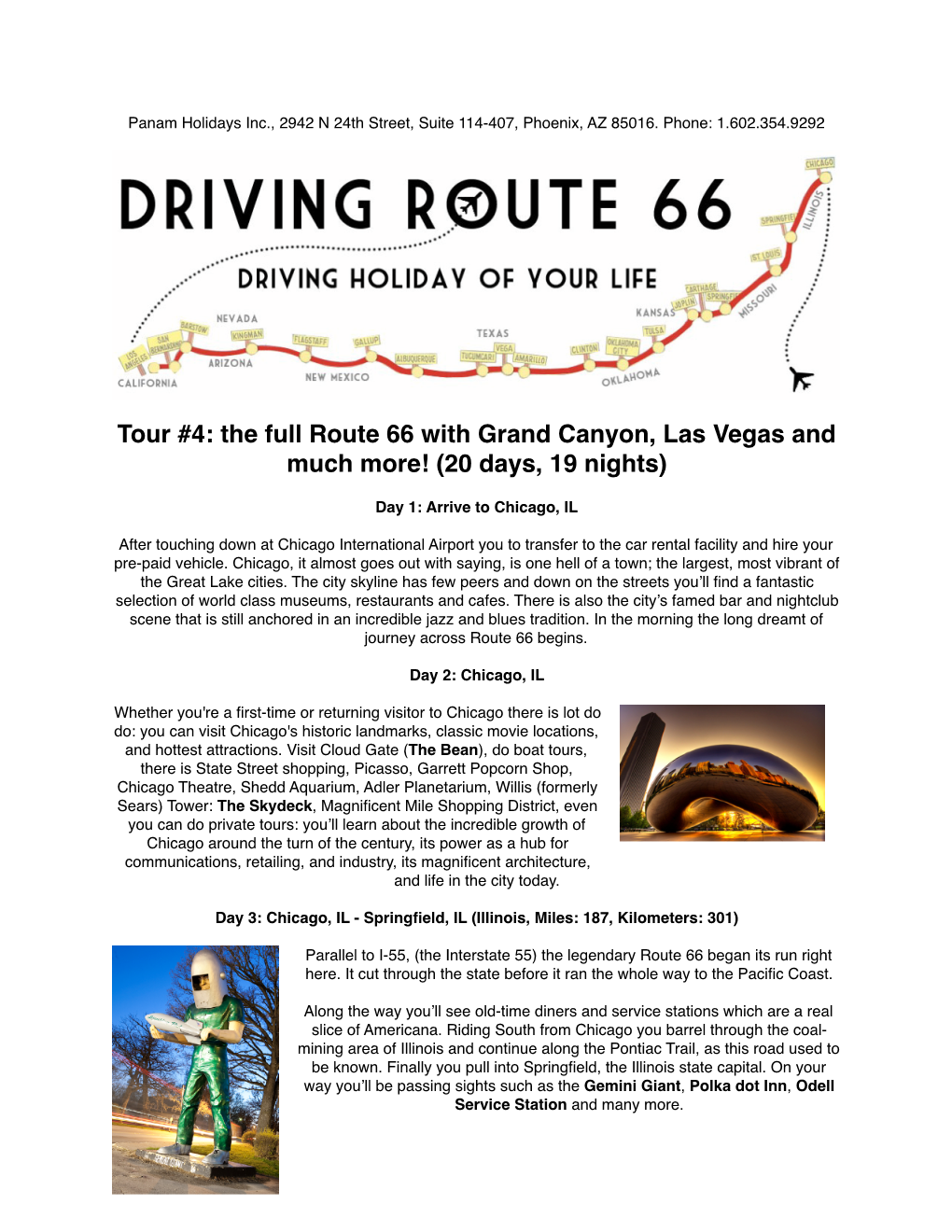 Tour #4: the Full Route 66 with Grand Canyon, Las Vegas and Much More! (20 Days, 19 Nights)