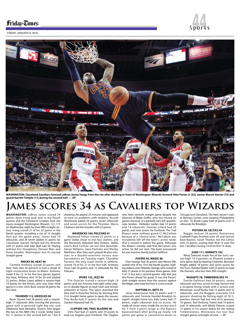 James Scores 34 As Cavaliers Top Wizards