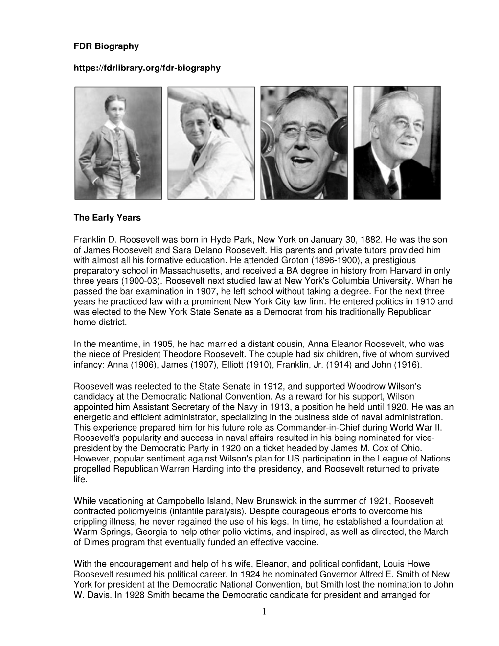 FDR Biography