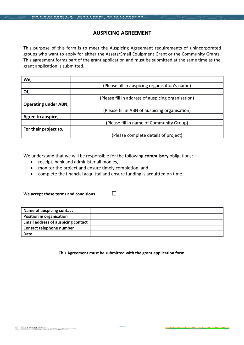 Auspicing Agreement Template