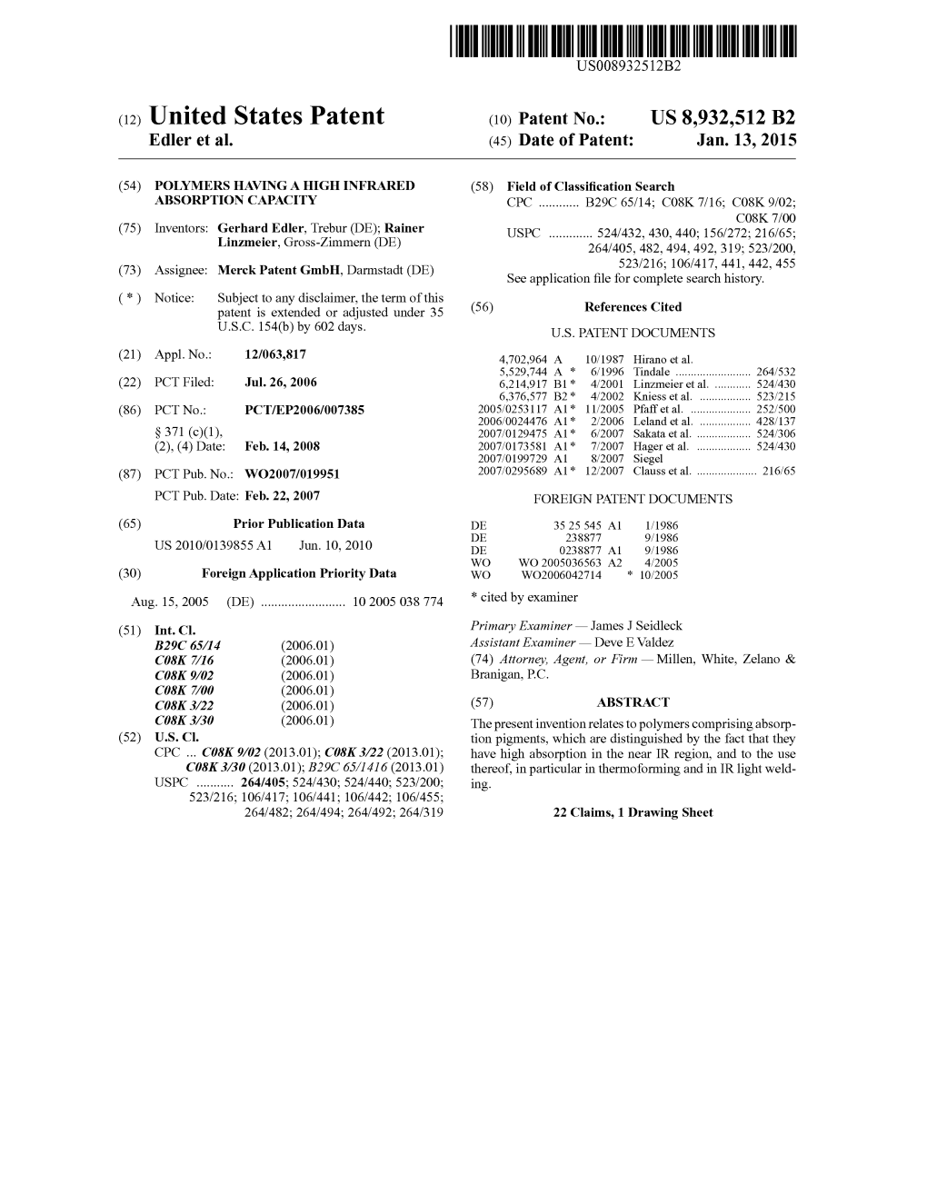 (12) United States Patent (10) Patent No.: US 8,932,512 B2 Edler Et Al