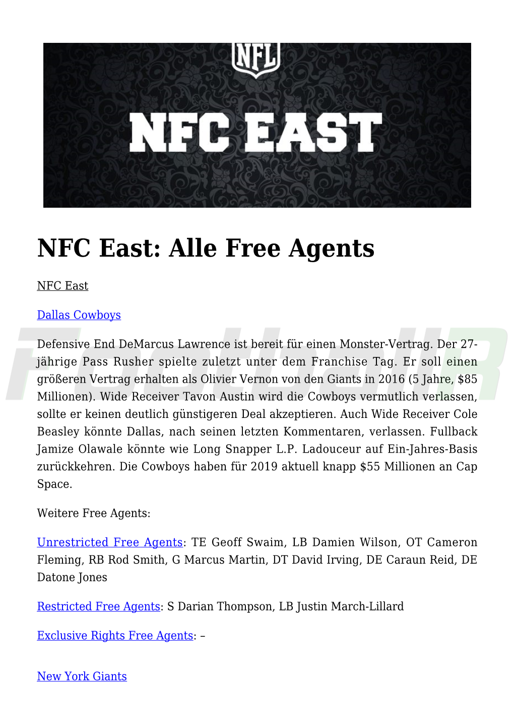 NFC East: Alle Free Agents