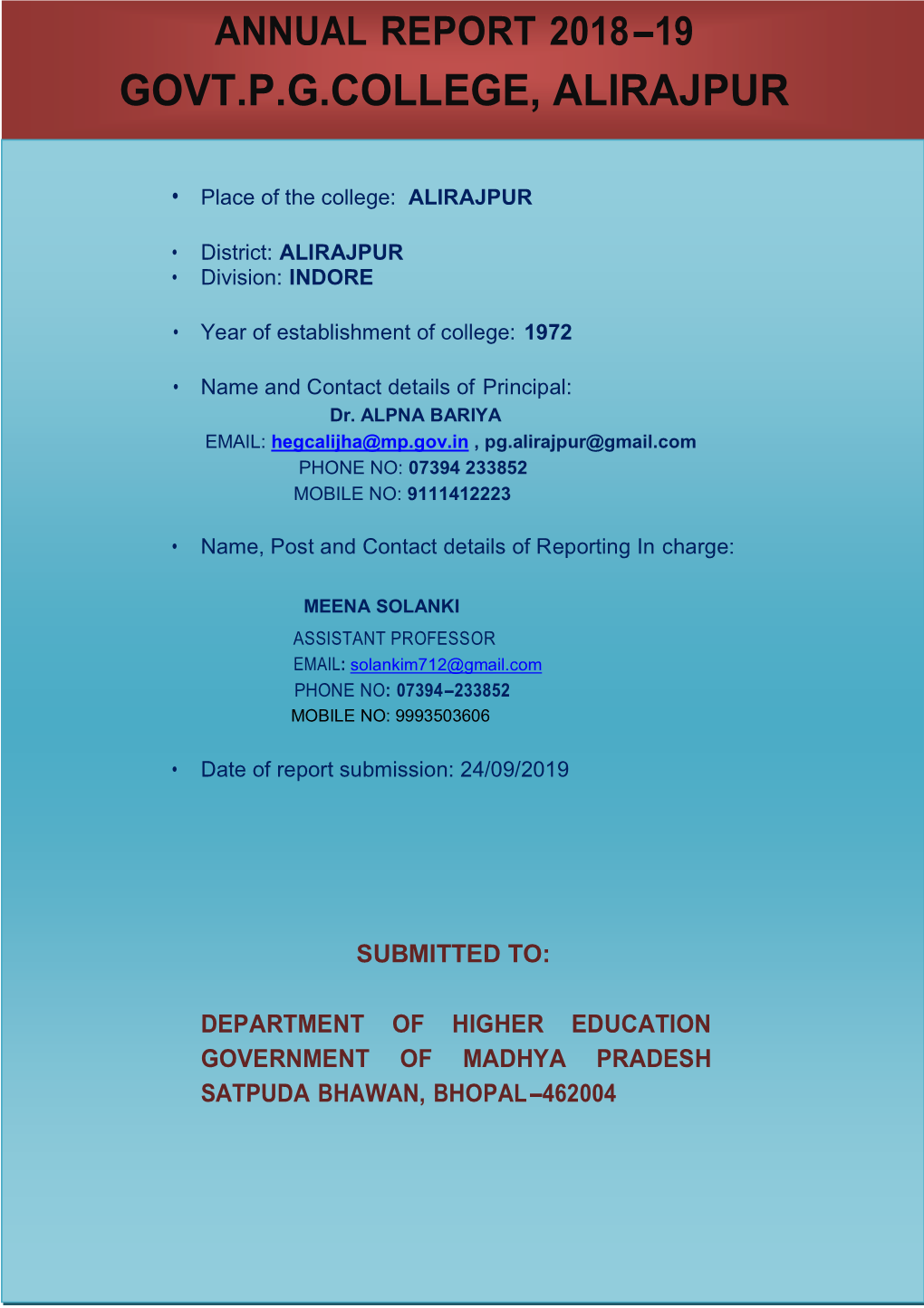 Annual Report 2018-19 Govt.P.G.College, Alirajpur