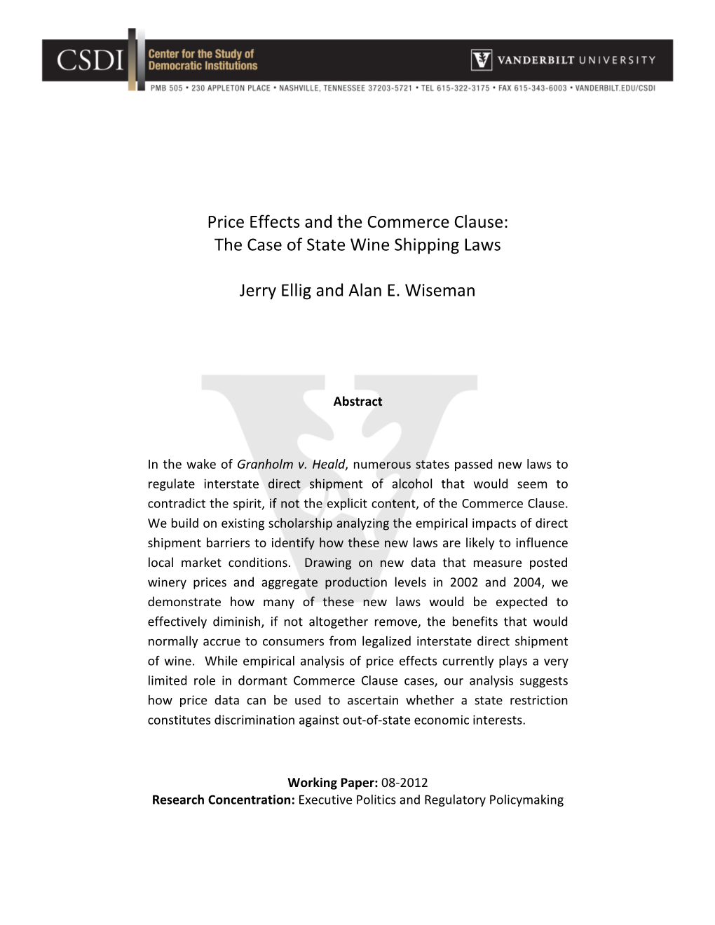 Price Effects and the Commerce Clause: the Case of State Wine Shipping Laws