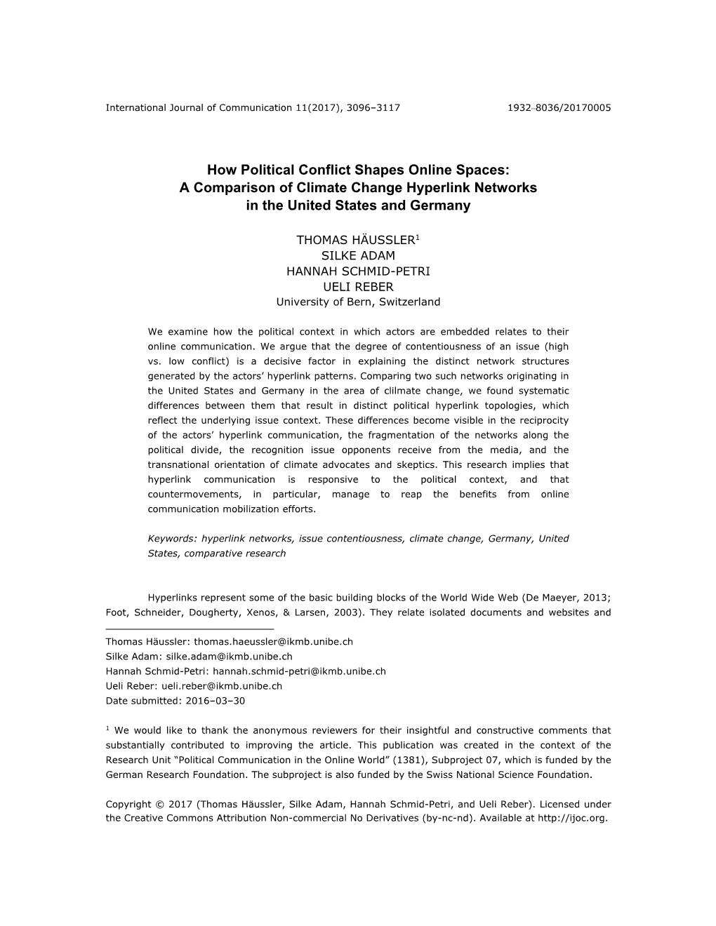 How Political Conflict Shapes Online Spaces: a Comparison of Climate Change Hyperlink Networks in the United States and Germany