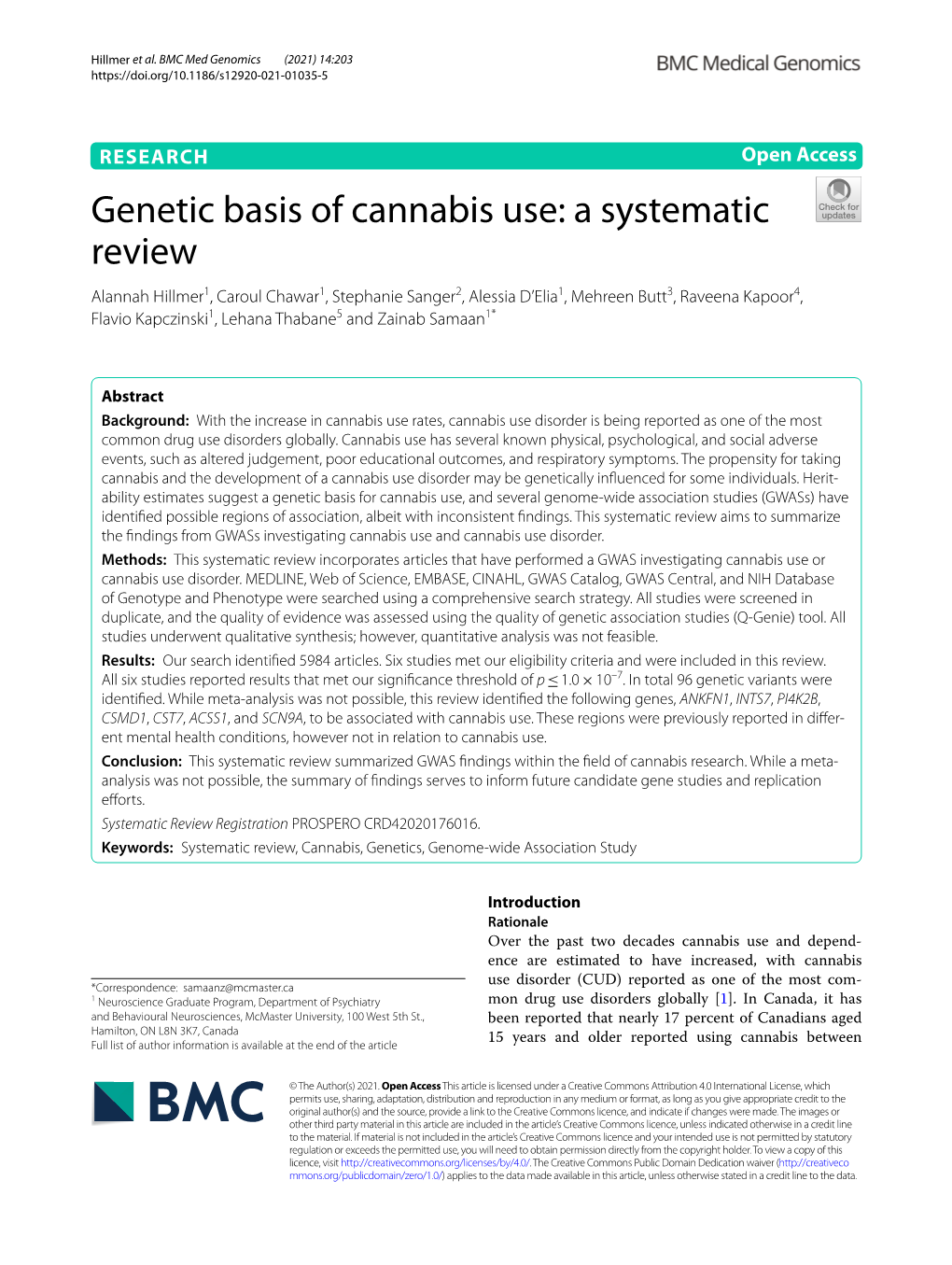 Genetic Basis of Cannabis