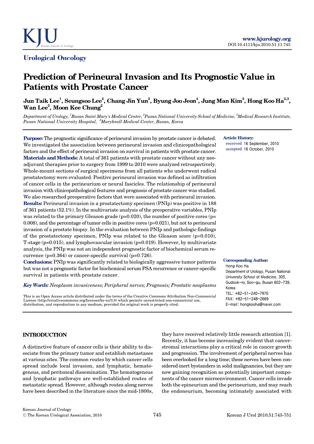 Prediction of Perineural Invasion and Its Prognostic Value in Patients with Prostate Cancer