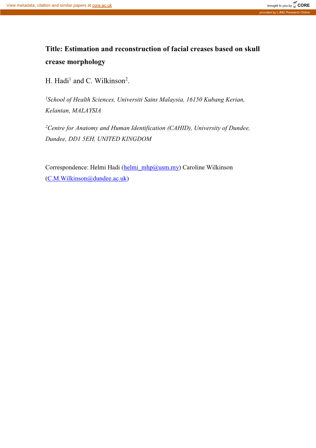 Estimation and Reconstruction of Facial Creases Based on Skull Crease Morphology