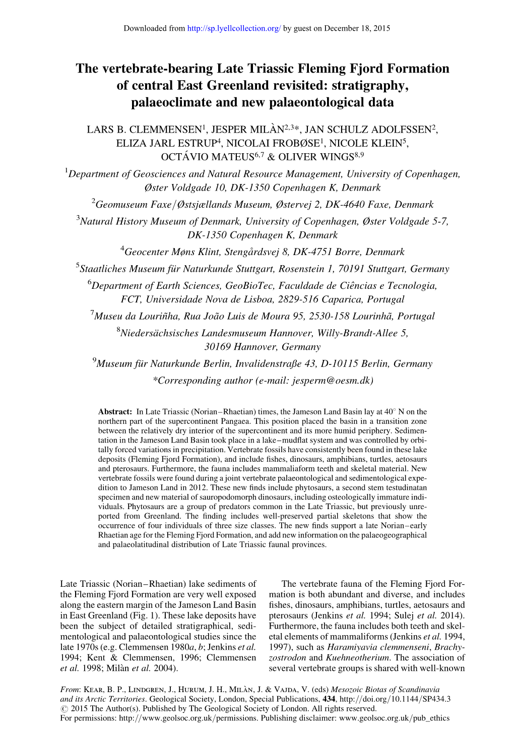 The Vertebrate-Bearing Late Triassic Fleming Fjord Formation of Central East Greenland Revisited: Stratigraphy, Palaeoclimate and New Palaeontological Data