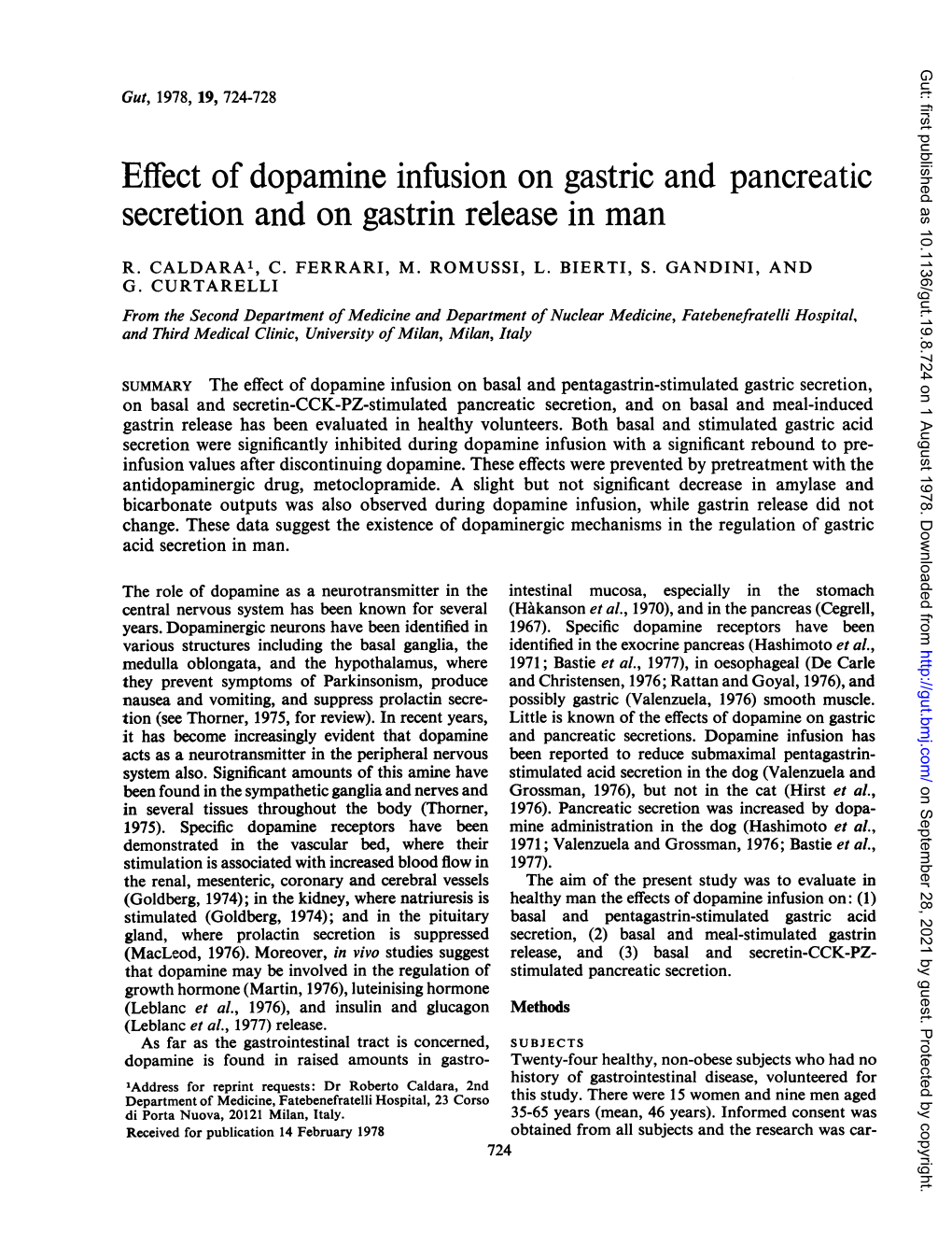 Effect of Dopamine Infusion on Gastric and Pancreatic Secretion and on Gastrin Release in Man