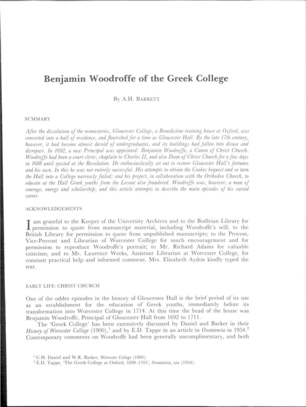 Benjamin Woodroffe of the Greek College