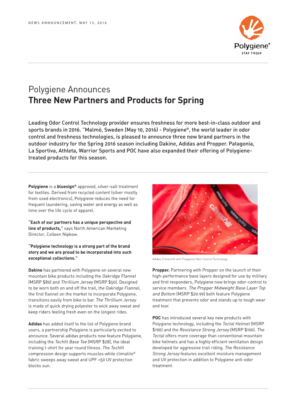 Polygiene Announces Three New Partners and Products for Spring