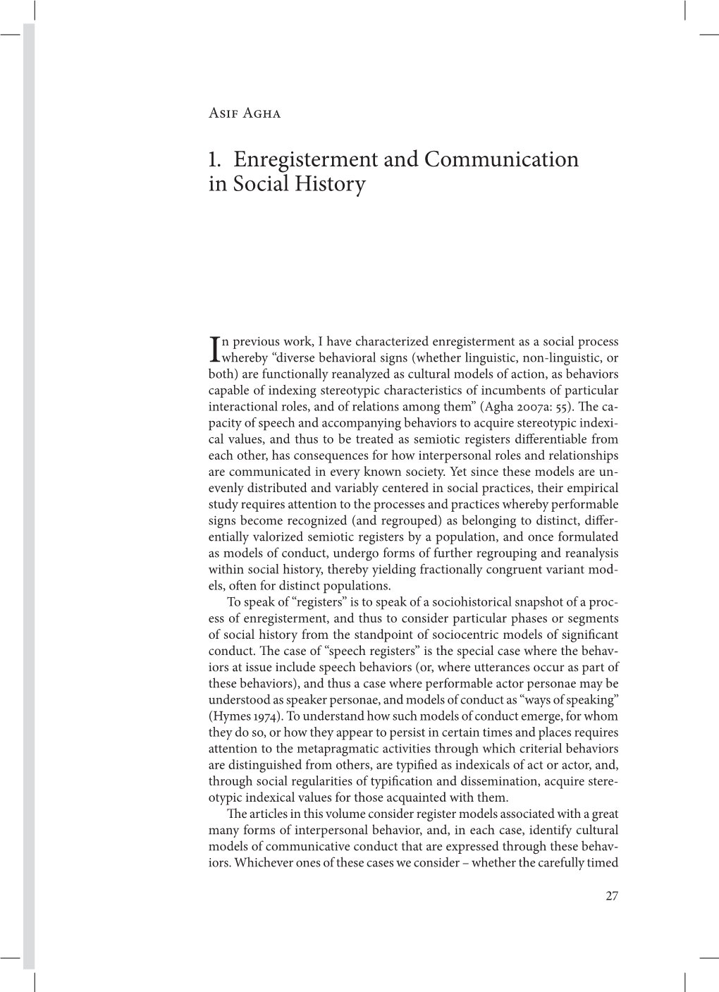 1. Enregisterment and Communication in Social History