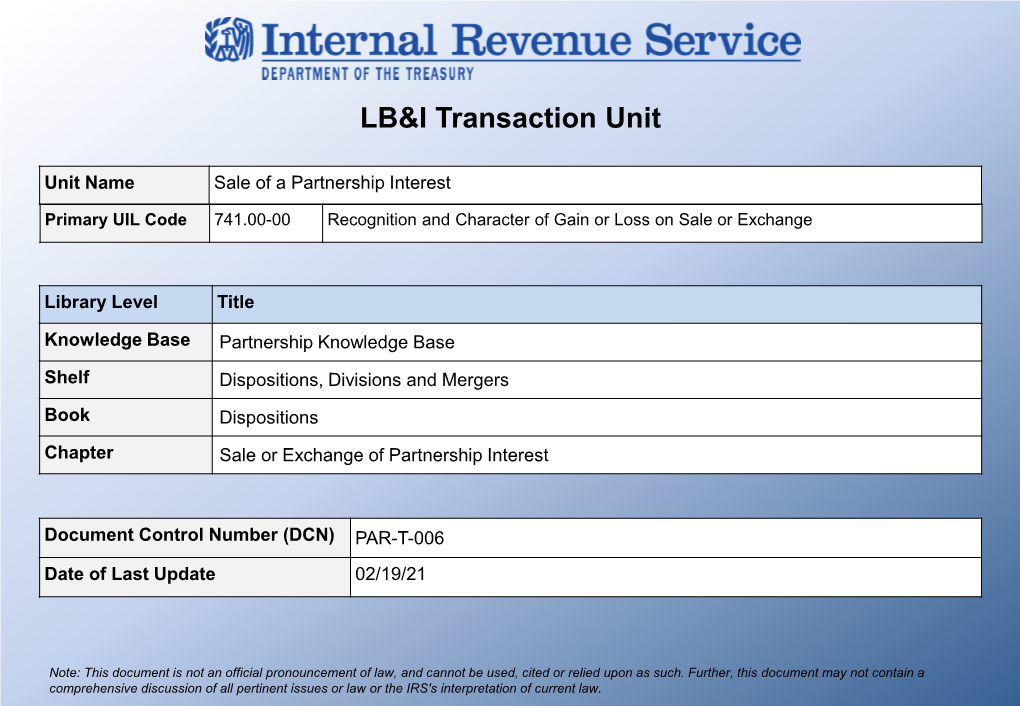 Sale of a Partnership Interest