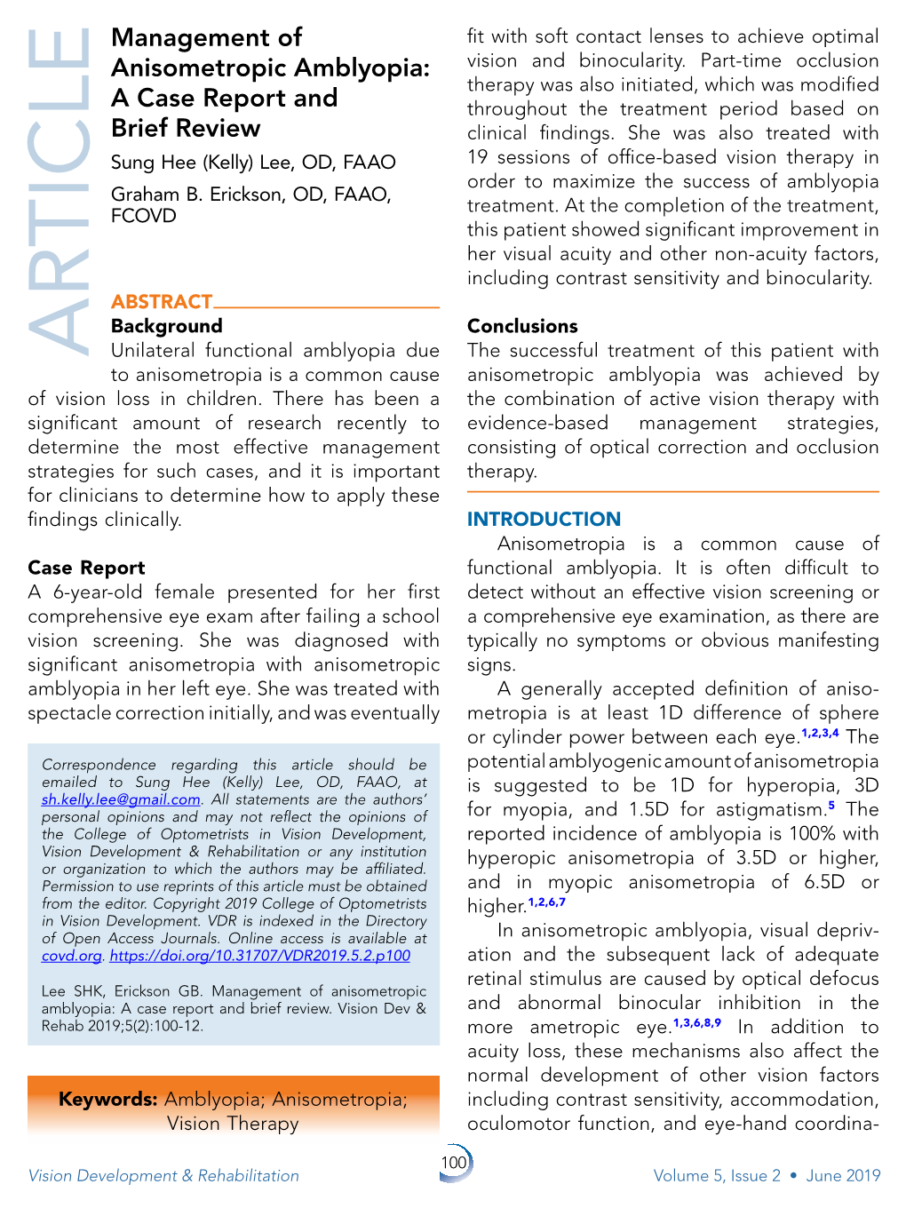 Management of Anisometropic Amblyopia: a Case Report and Brief Review