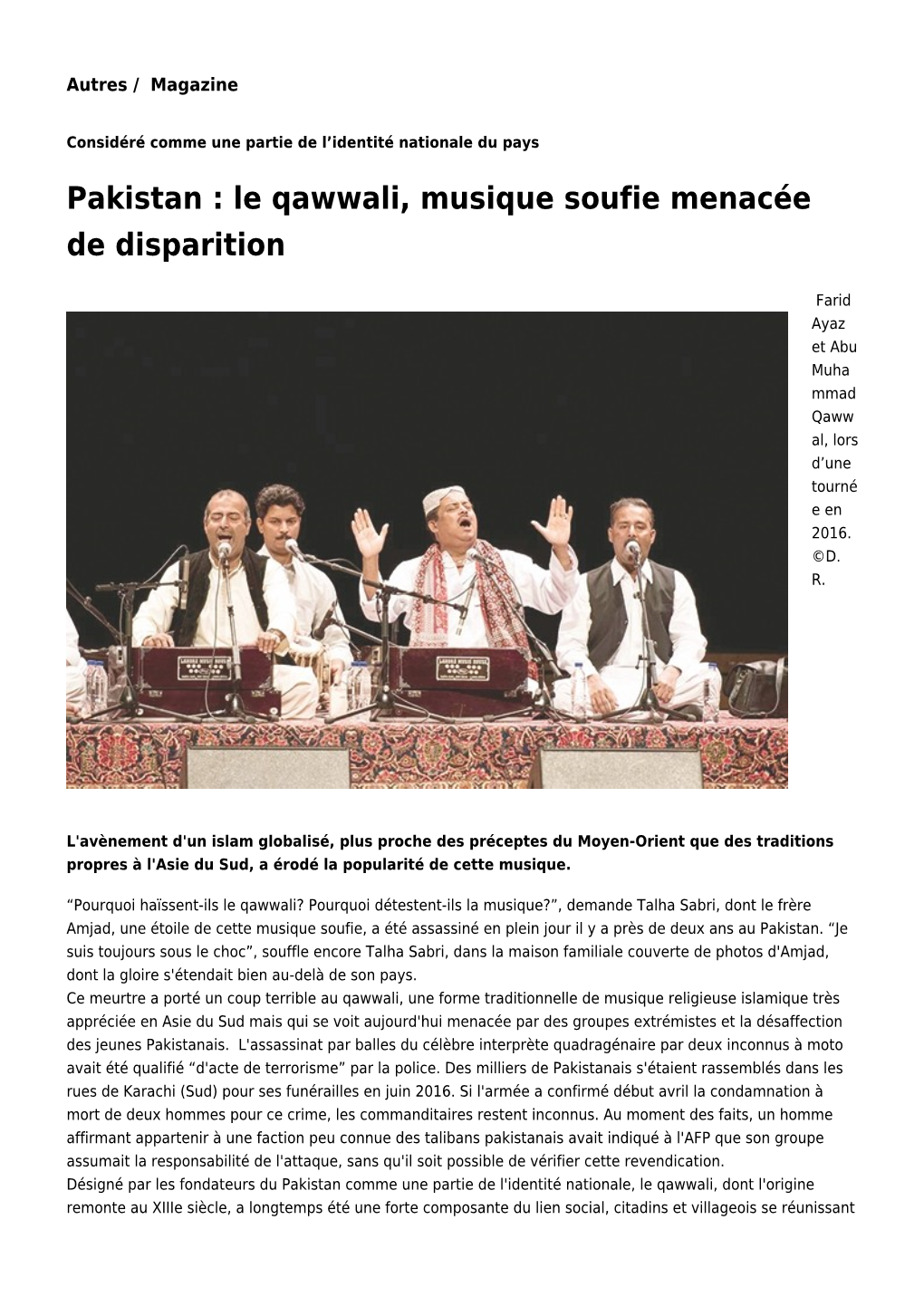 Pakistan : Le Qawwali, Musique Soufie Menacée De Disparition