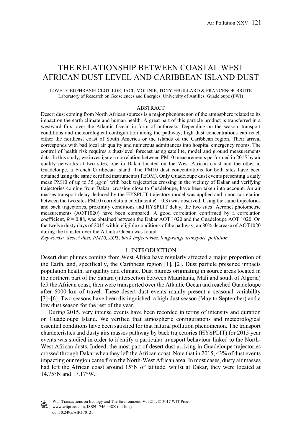 The Relationship Between Coastal West African Dust Level and Caribbean Island Dust