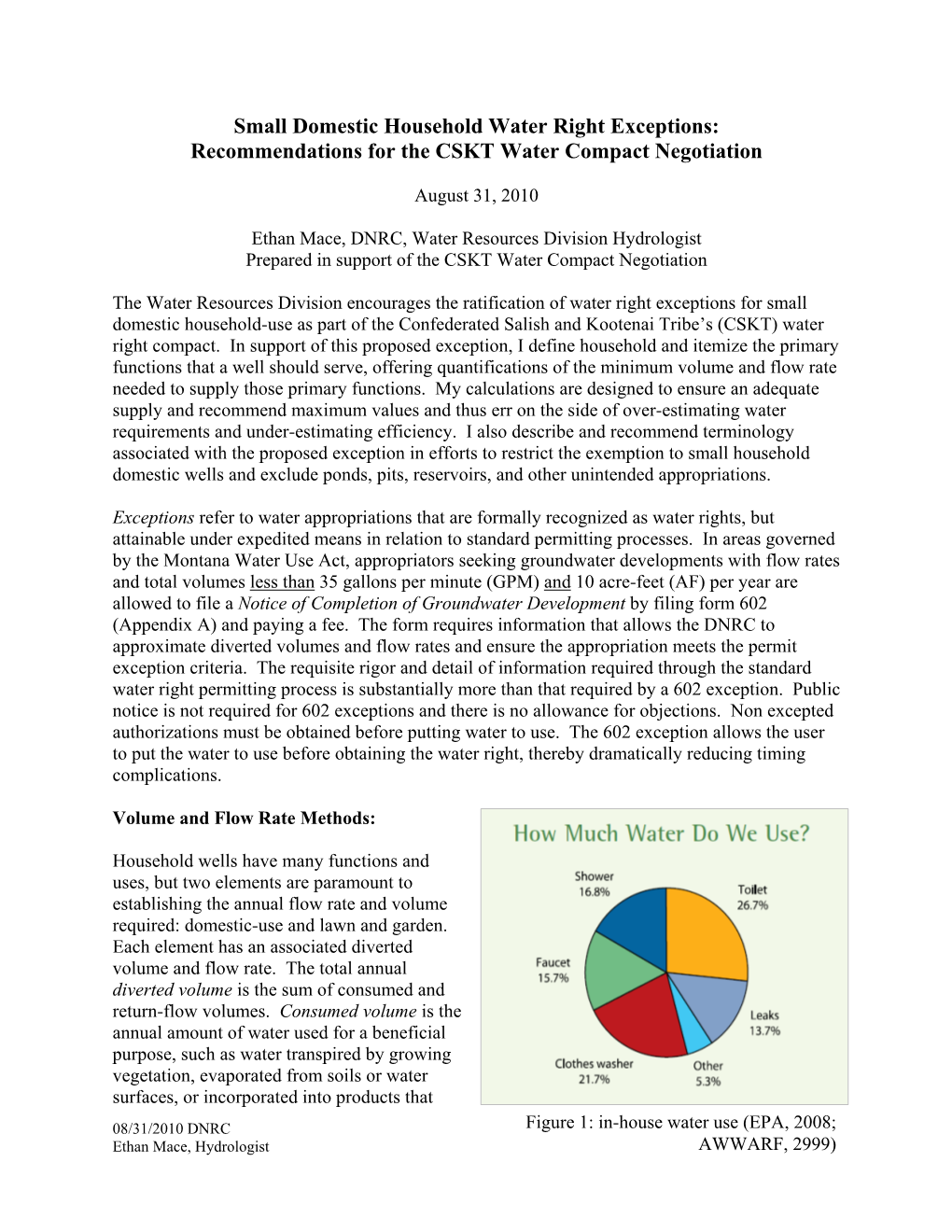 Small Domestic Household Water Right Exceptions: Recommendations for the CSKT Water Compact Negotiation