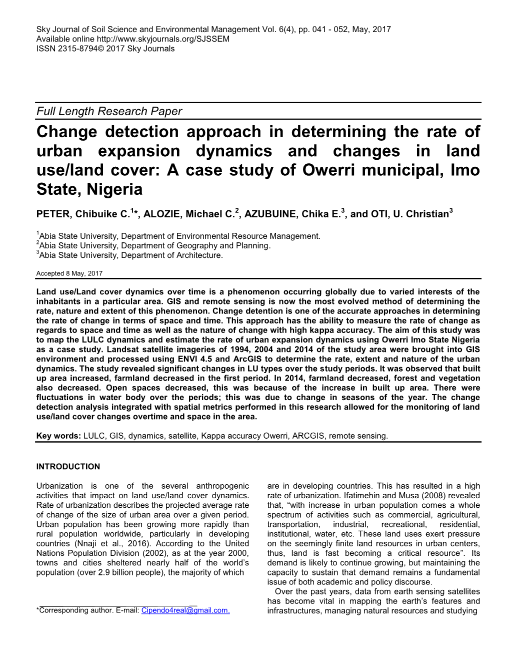 Change Detection Approach in Determining the Rate of Urban