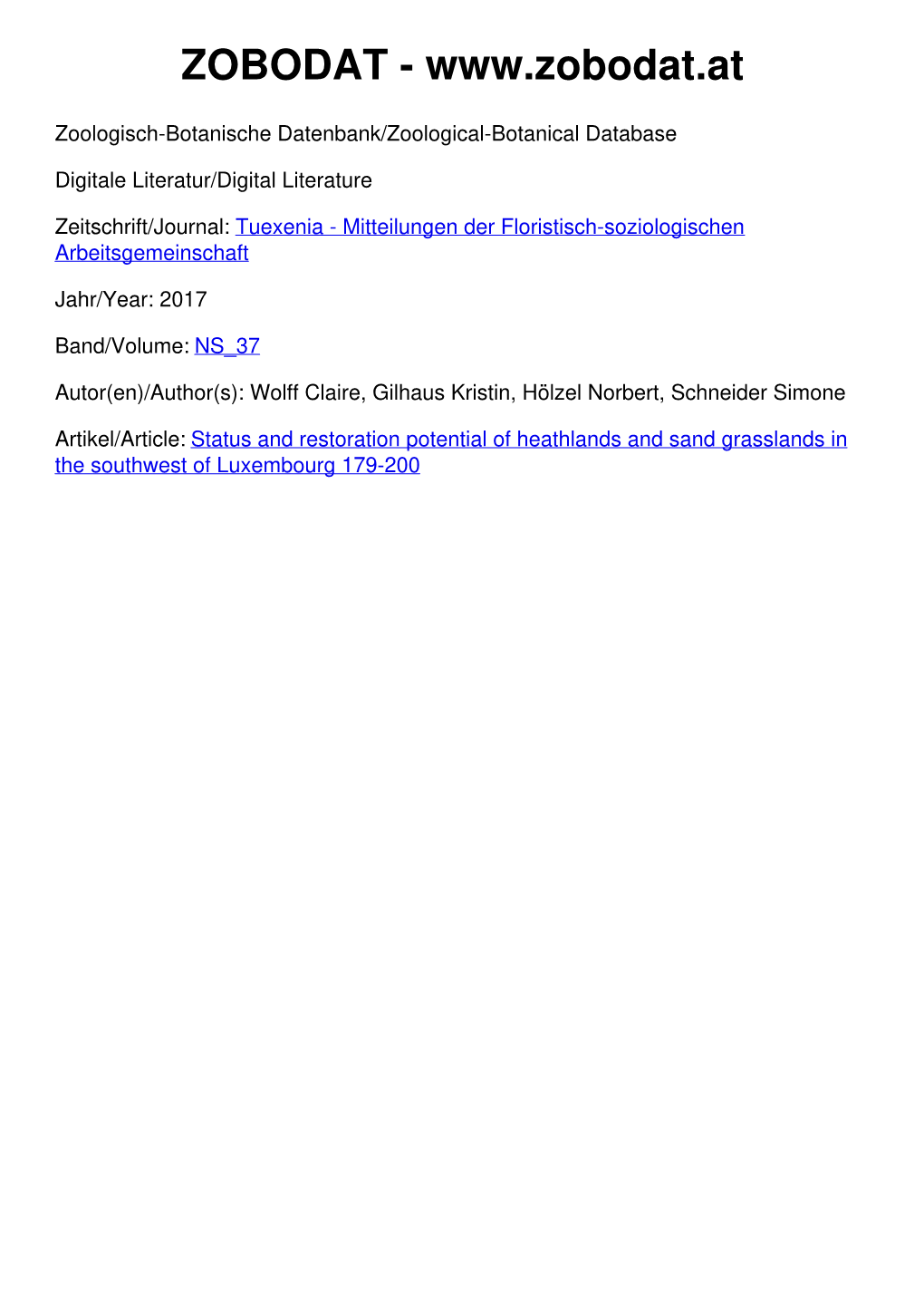 Status and Restoration Potential of Heathlands and Sand Grasslands in the Southwest of Luxembourg