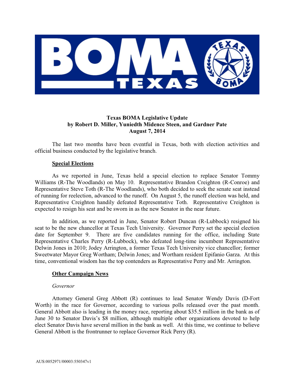 Texas BOMA Legislative Update by Robert D