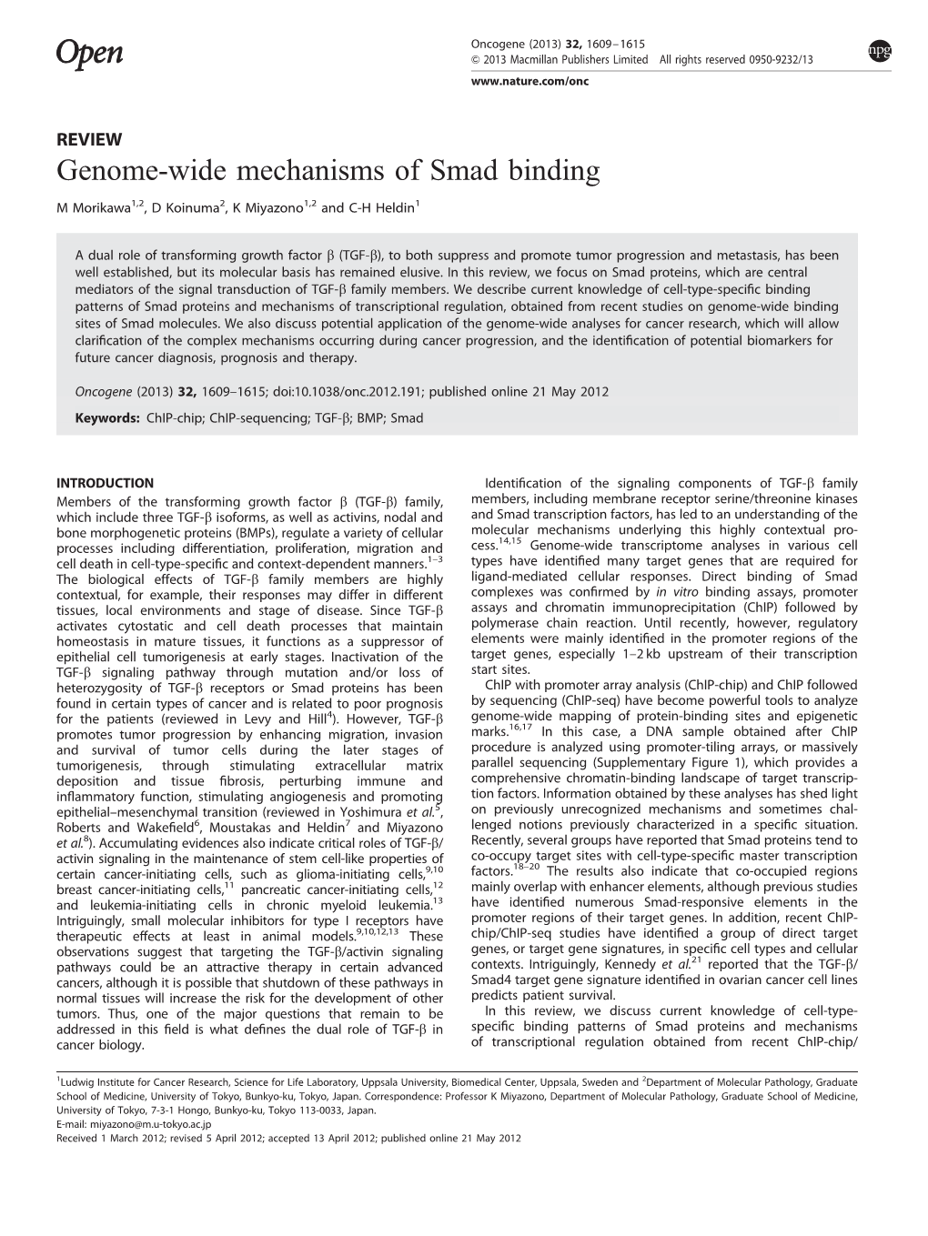 Genome-Wide Mechanisms of Smad Binding