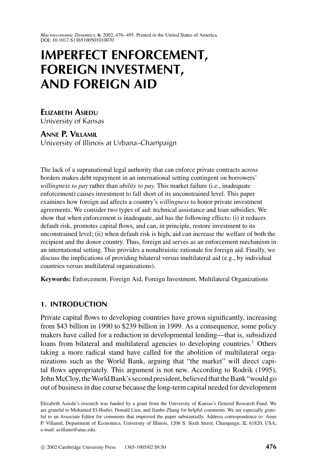 Imperfect Enforcement, Foreign Investment, and Foreign Aid