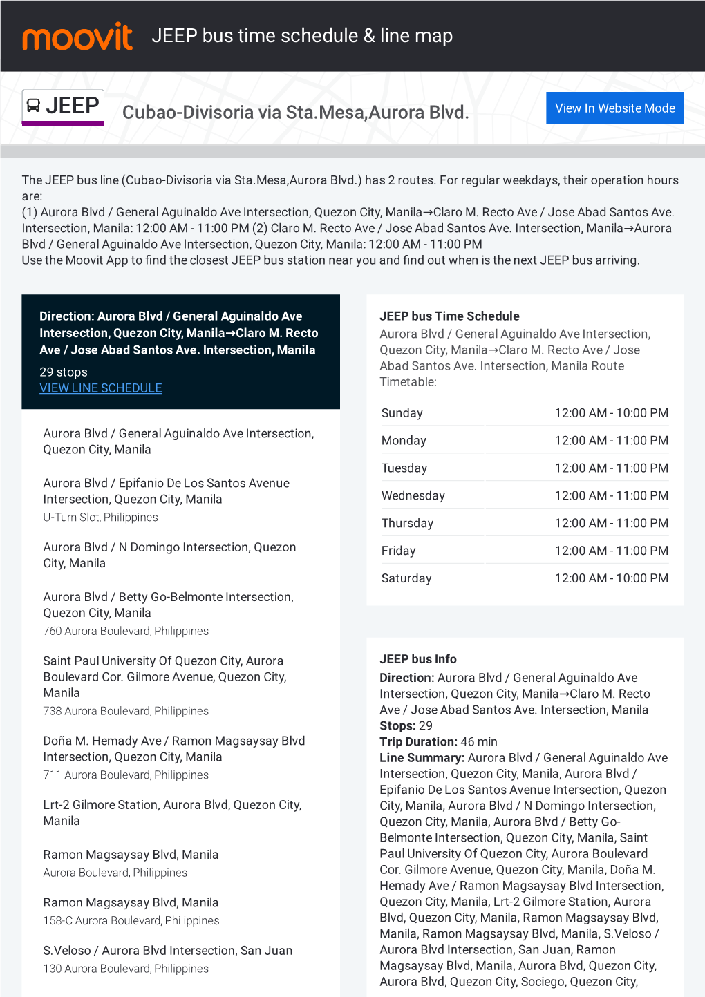 JEEP Bus Time Schedule & Line Route