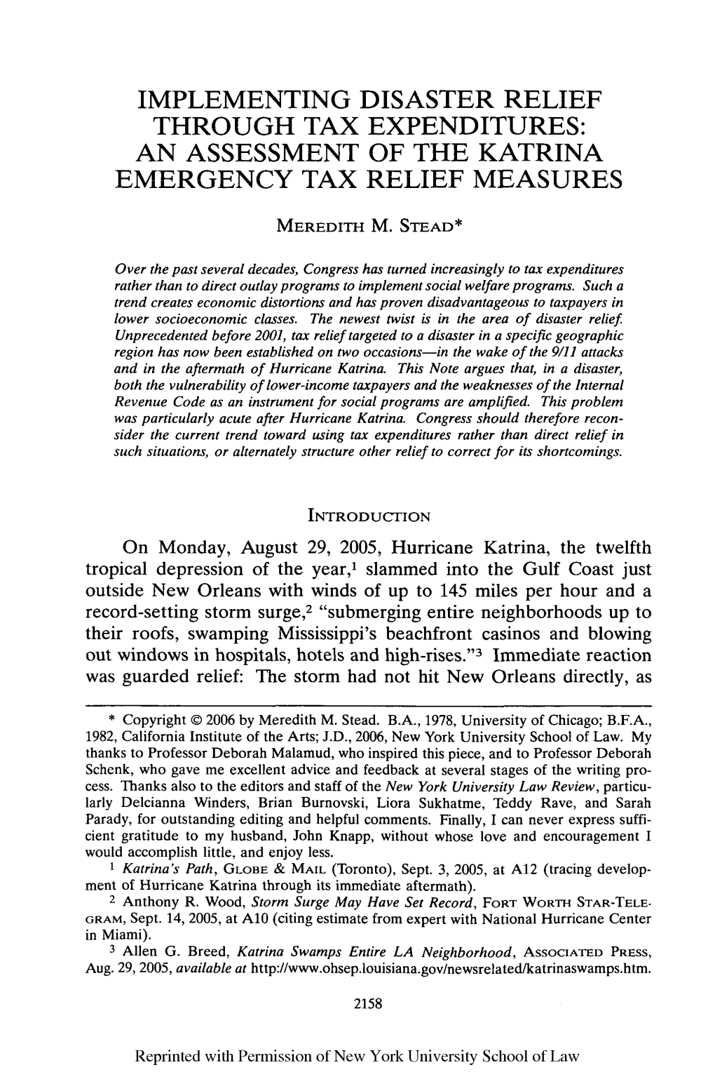 An Assessment of the Katrina Emergency Tax Relief Measures