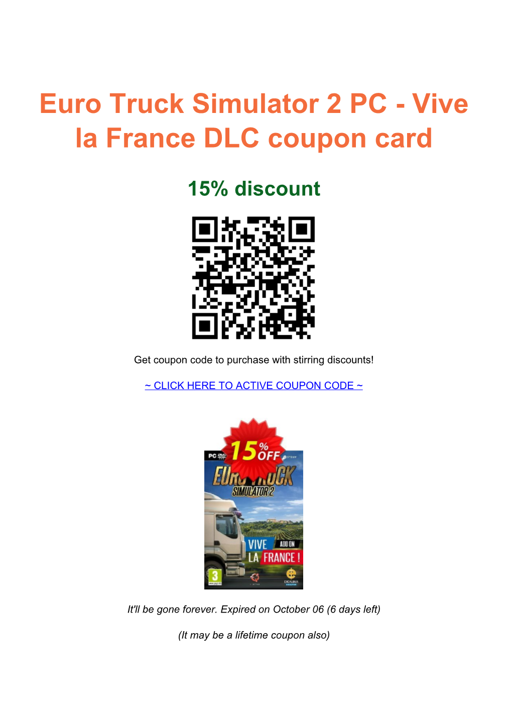 Euro Truck Simulator 2 PC - Vive La France DLC Coupon Card