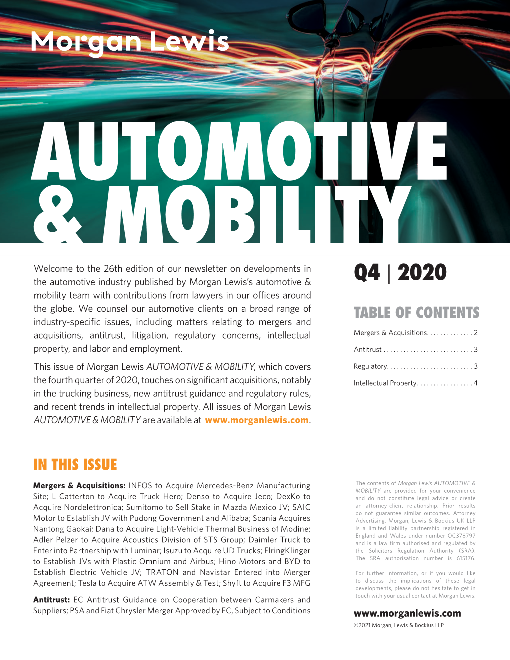 Morgan Lewis Automotive & Mobility Q4 | 2020