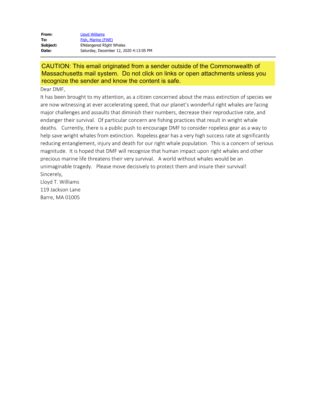 CAUTION: This Email Originated from a Sender Outside of the Commonwealth of Massachusetts Mail System. Do Not Click on Links Or