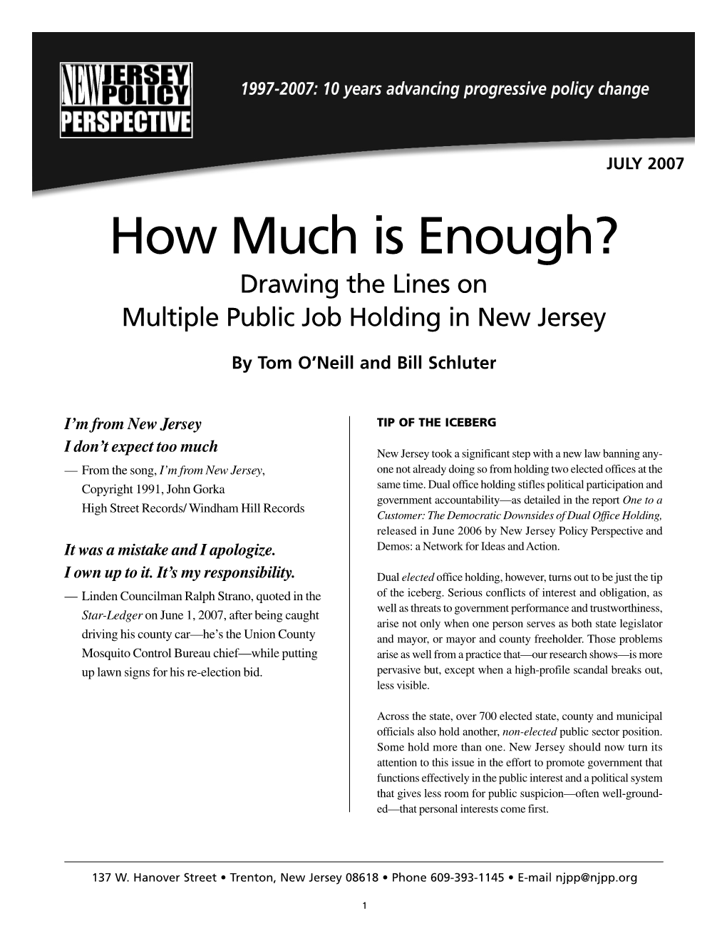 How Much Is Enough? Drawing the Lines on Multiple Public Job Holding in New Jersey