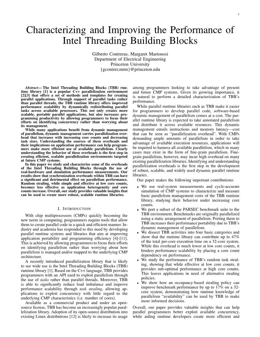 Characterizing and Improving the Performance of Intel Threading Building Blocks