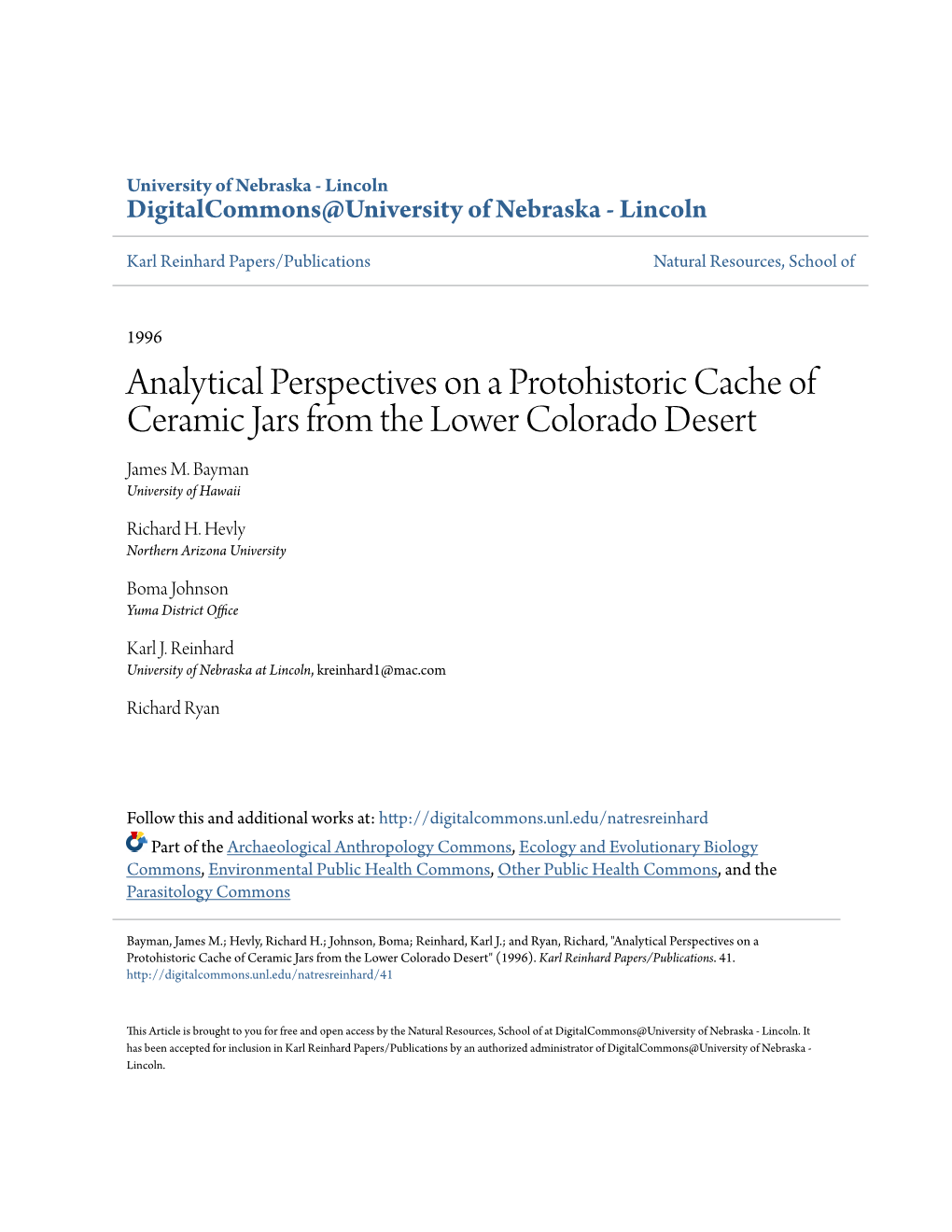 Analytical Perspectives on a Protohistoric Cache of Ceramic Jars from the Lower Colorado Desert James M