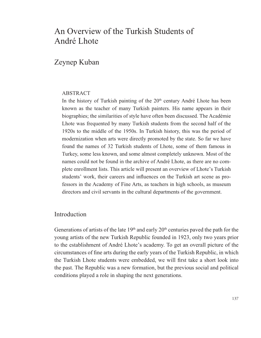 An Overview of the Turkish Students of André Lhote